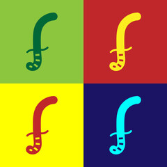 Pop art Medieval sword icon isolated on color background. Medieval weapon. Vector