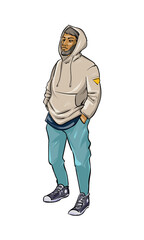 Figures of young people in casual clothes. They go to the viewer. Full-length. Watercolor illustration