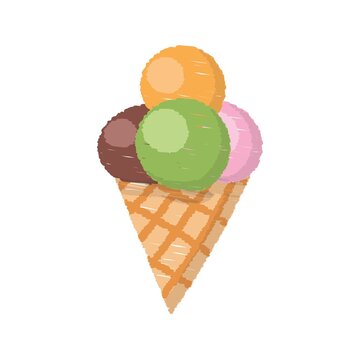 Ice cream Icon design colorful chalk. Draw a picture on a white background.