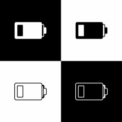 Set Battery charge level indicator icon isolated on black and white background. Vector