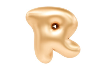3D Letter R made of realistic helium golden balloon, Premium 3d illustration.
