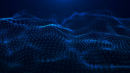 A wave of connecting lines and dots. The concept of big data and technology. Abstract blue background. 3d rendering.