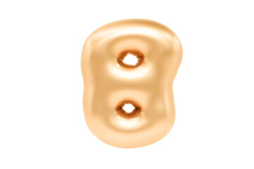 Golden metellic number 8 font made of realistic 3D helium balloon, Premium 3d illustration.