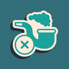 Green Smoking pipe with smoke icon isolated on green background. Tobacco pipe. Long shadow style. Vector