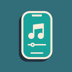 Green Music player icon isolated on green background. Portable music device. Long shadow style. Vector