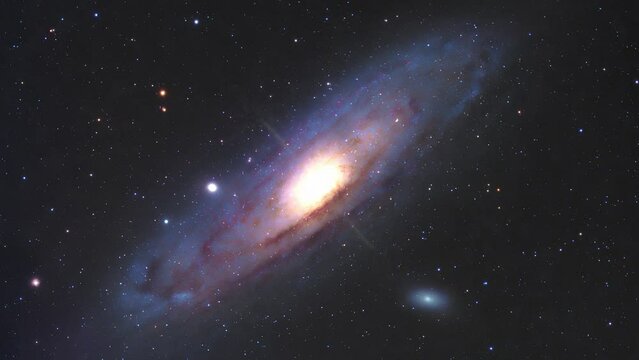 Andromeda galaxy, M31, 3D render animation.	
