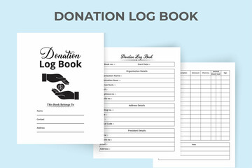 Donation tracker KDP interior journal. KDP interior notebook. Donation organization tracker journal KDP interior. Charity information logbook. Donation checker notebook template.