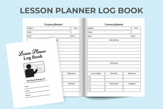 KDP interior Lesson planner journal template. Study planner and task tracker log book. KDP interior notebook. Lesson planner logbook for educational organizations. Teachers lesson and task organizer.