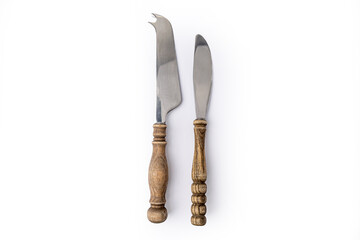 knives with wooden handles on a white background close up