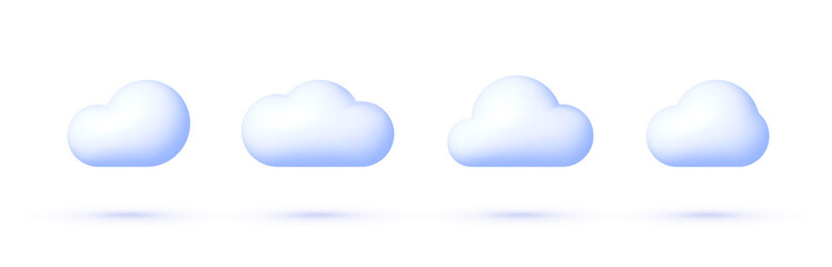 Clouds 3d on white background. 3d realistic render vector icon set. Cloudy sky. Vector background illustration