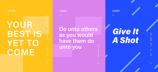 Motivational poster templates. Yellow, purple and blue. Poster Vector design with inspirational quotes. Мотивационные постеры