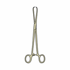 schroeder tenaculum forceps doodle icon, vector color line illustration