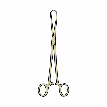 schroeder tenaculum forceps doodle icon, vector color line illustration