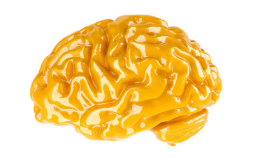 Human Brain, glossy yellow color. 3D rendering