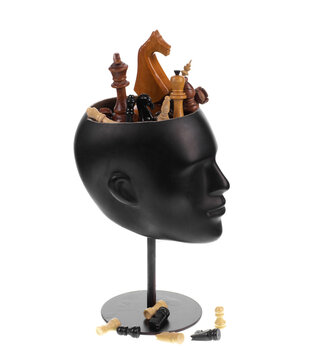 Mannequin Head With Chess Pieces