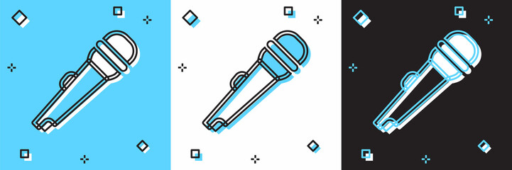 Set Microphone icon isolated on blue and white, black background. On air radio mic microphone. Speaker sign. Vector