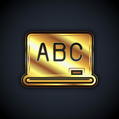 Gold Chalkboard icon isolated on black background. School Blackboard sign. Vector
