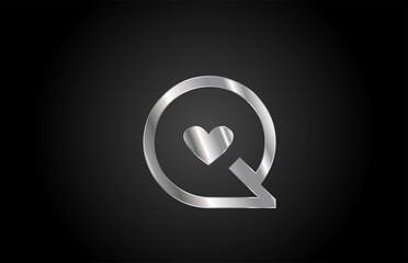 metal Q love heart alphabet letter icon logo design. Creative template for business or company