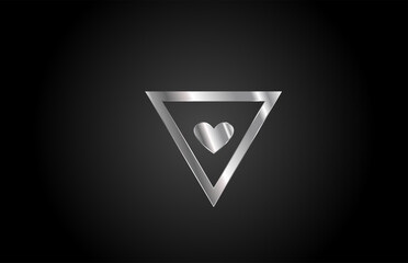 metal V love heart alphabet letter icon logo design. Creative template for business or company