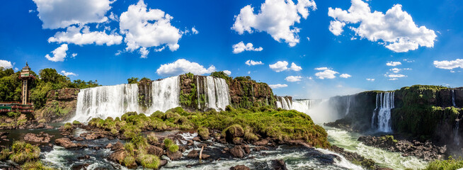 Panoramic view of the Iguazu Falls, border between Brazil and Argentina.