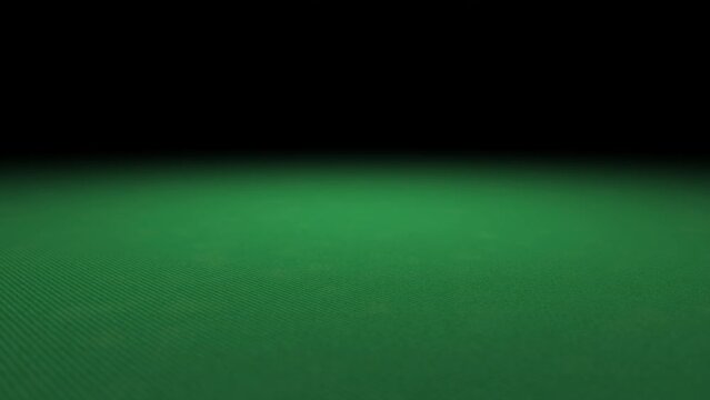 Three red dices falling and rolling on green cloth surface. slow motion. Red colored plastic, white dots. Realistic 3D Render. Gambling, casino, playing game addiction concept. Luck, success