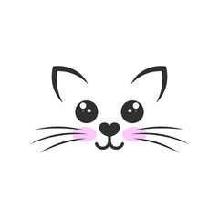 Cute vector illustration of a cat head, drawing of a cat muzzle, ears and whiskers