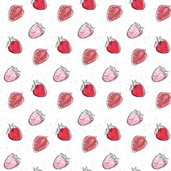 Hand drawn Watercolor strawberries background, and pattern,
