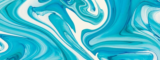 Fluid abstract illustration wallpaper, soft teal, blue colour mix with white accent, for printed materials, watercolour painting, hand drawn art, background made with alcohol ink technique