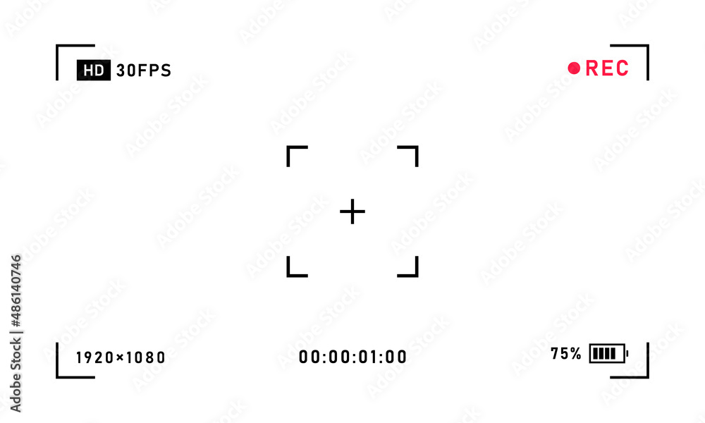 Poster camera horizontal viewfinder template on a transparent background. 4k phone resolution video rec fra