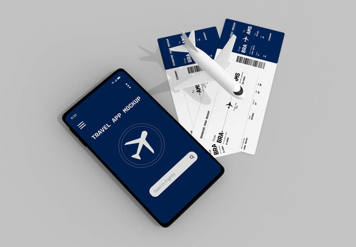 Travel Concept Smartphone with Boarding Pass Mockup