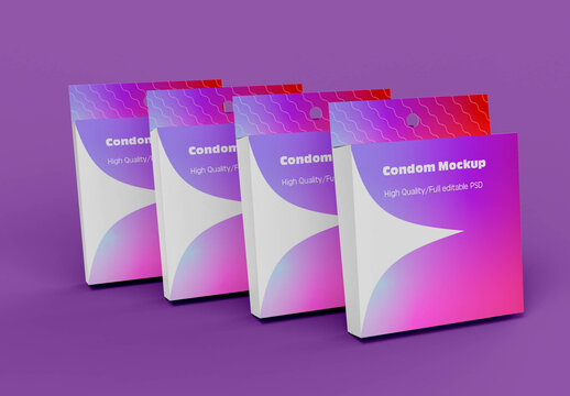 Four Condom Boxes Mockup