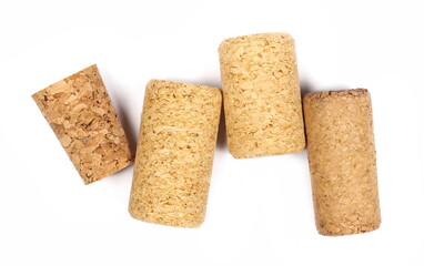 Wine corks isolated on white, top view