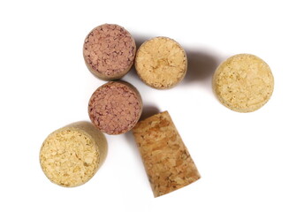 Wine corks isolated on white, top view