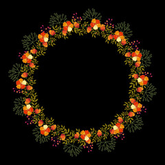wreath of flowers on black