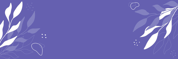 Obraz premium Botanical background in Very Peri color. Spring or summer banner with branches and leaves, abstract elements