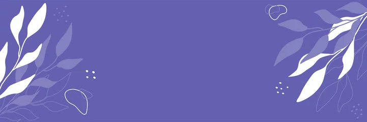 Poster Pantone 2022 very peri Botanische achtergrond in Very Peri-kleur. Lente- of zomerbanner met takken en bladeren, abstracte elementen  © Iryna