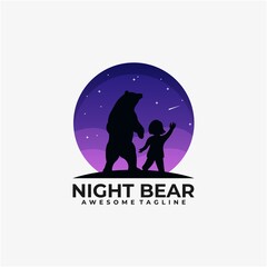 Night bear logo design illustration vector