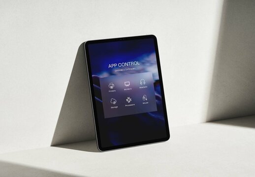 Tablet Mockup on a Concrete Surface with Shadows