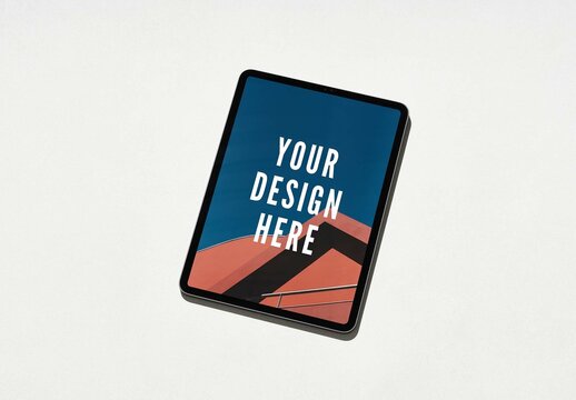 Top View of an Tablet Mockup with a Light Grey Background and Hard Light