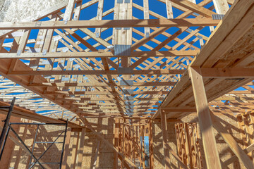 interior view of a wood frame house under construction