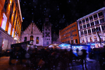 Christmas market at night in Munich town square