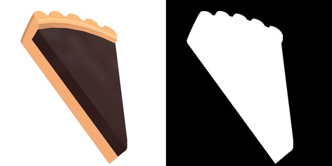 3D rendering illustration of a stylized slice of chocolate tart