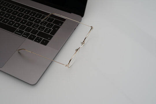 Gold Eyesglasses workspace and white background