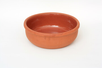 Open empty cooking utensil stew pots, casserole on white background.