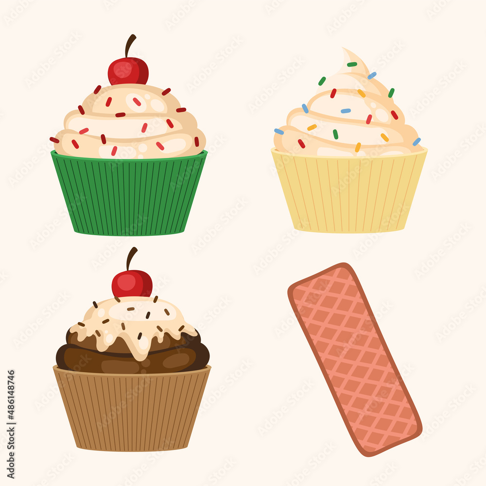 Poster four cupcake pastry icons