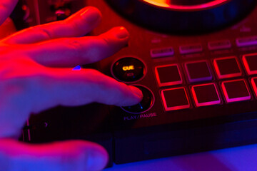  DJ mix studio audio tracks mixing buttons pads decks mixing console frequencies