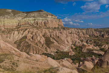 Rock formations (Fairy Chimneys) of the Rose valley in Cappadocia, Turkey