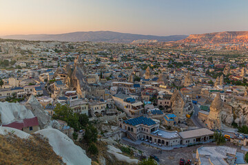 Aerial view of Goreme village in Cappadocia, Turkey