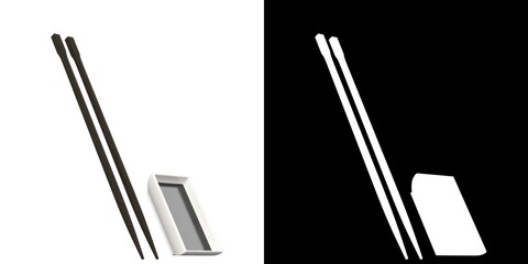 3D rendering illustration of sushi chopsticks and soy sauce