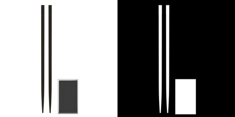 3D rendering illustration of sushi chopsticks and soy sauce